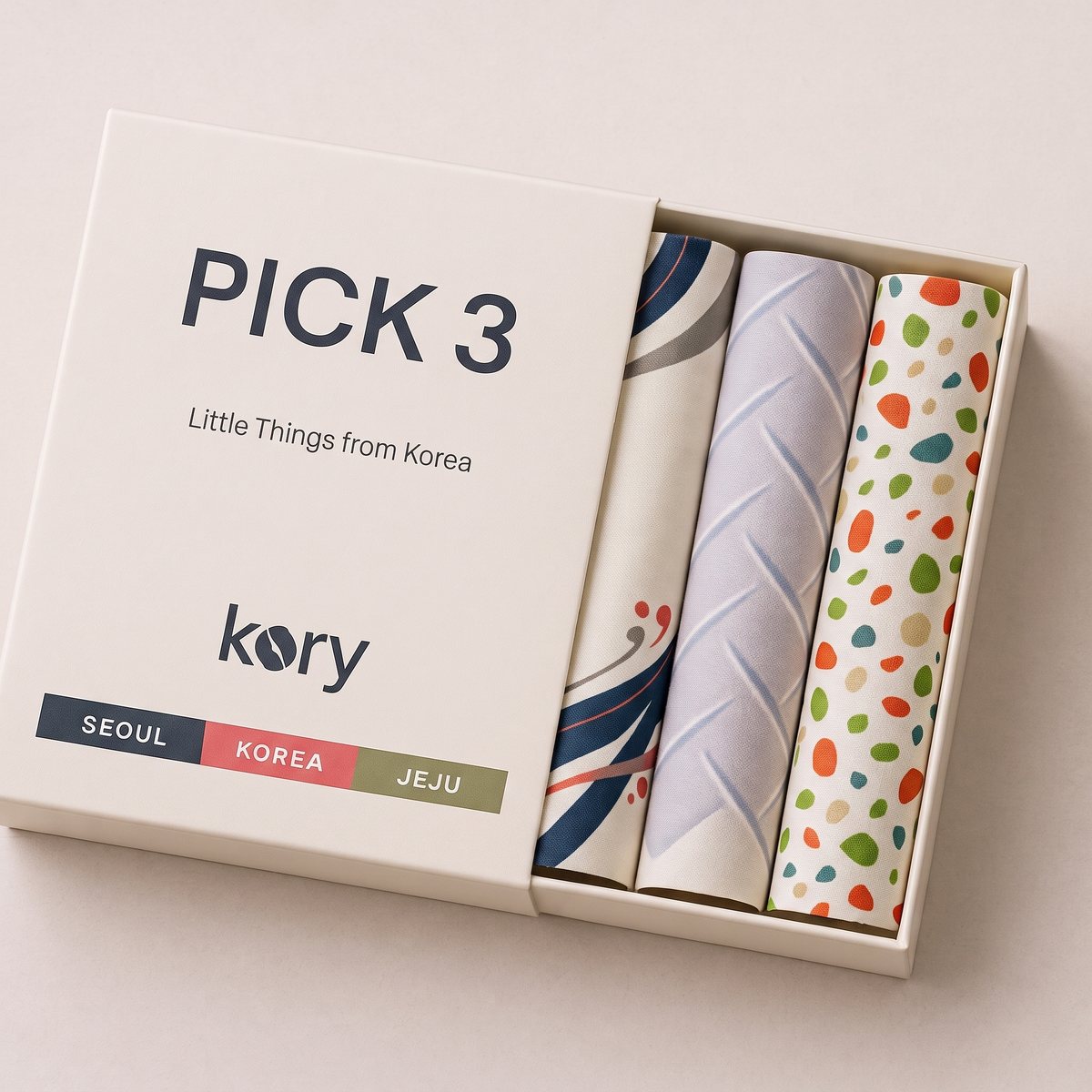kory Pick 3 — 손수건 세 도시, 한 상자
